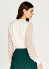 Polka Dot Mesh Sleeve Knit Jumper, Cream, large