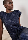 Chevron Sequin Midi Dress, Navy, large