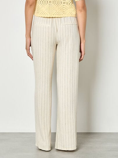 Pinstripe Linen Blend Wide-Leg Trousers
