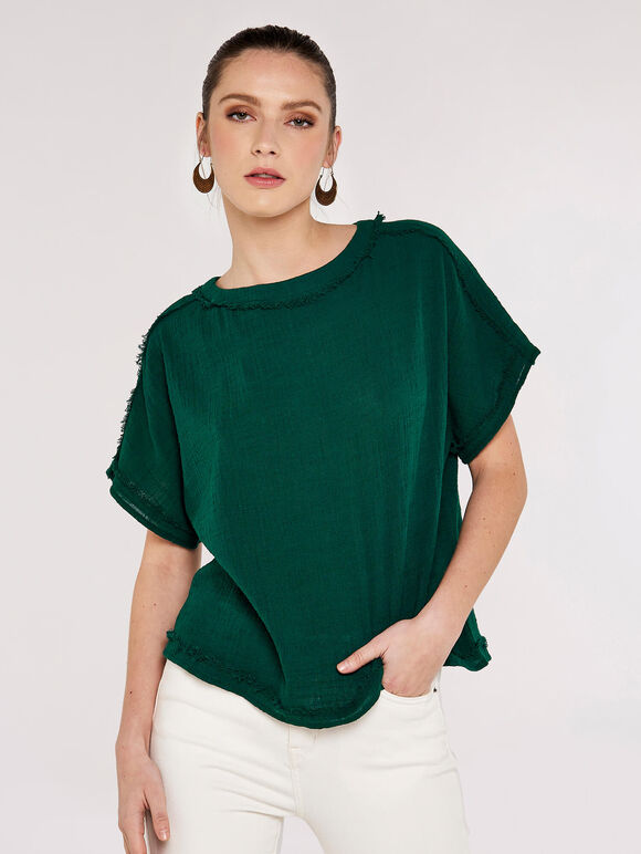 T-shirt en coton Raw Edge, vert, grand