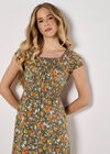 Ditsy Floral Print Milkmaid Midi Dress, Khaki, large