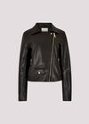 Faux Leather Biker Jacket, Black, large