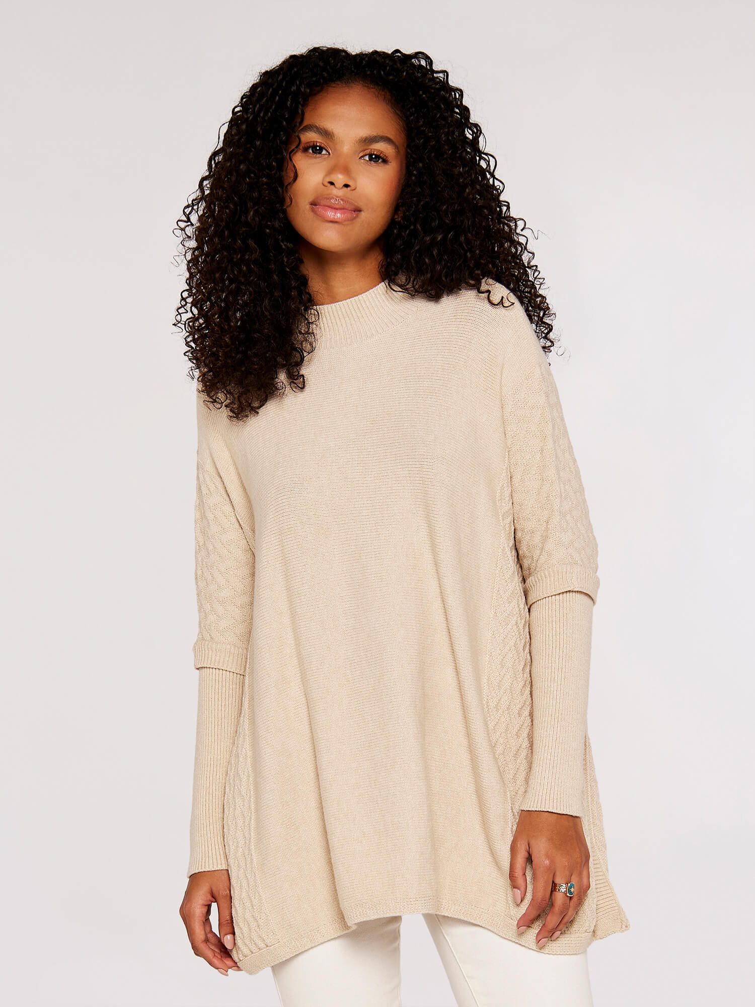Oversized Knitted Panel Jumper Apricot Clothing