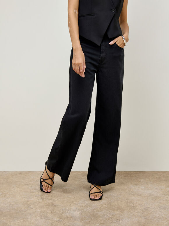Elisa Wide Leg Jeans, Black, large
