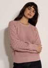 Pointelle Waffle Knit Cropped Jumper, Pink, large