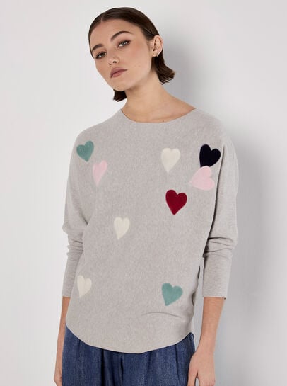 Applique Heart Batwing Jumper