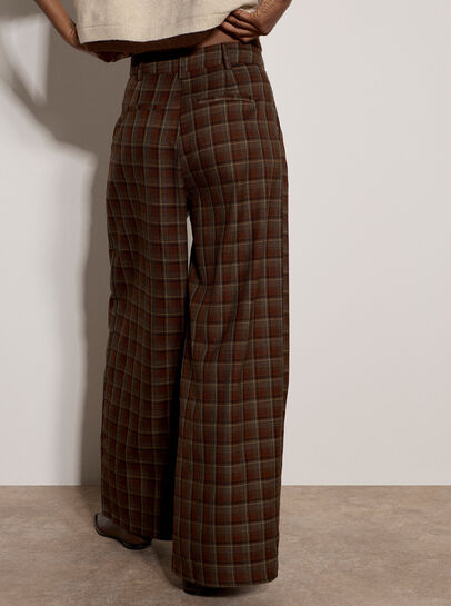 Check Print Tailored Wide-Leg Trousers