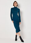 Ruched Knit Midi Dress, Teal, large