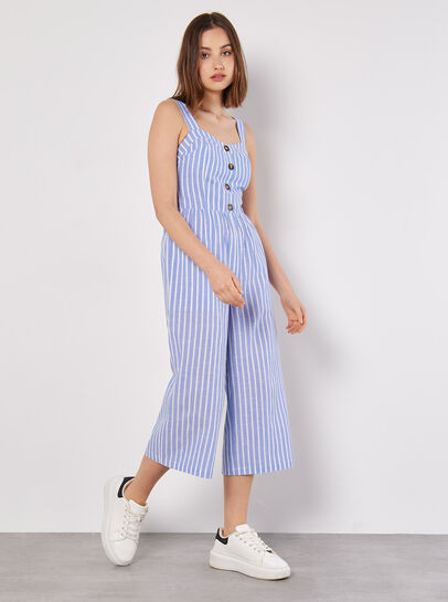 Striped Button Detailed Jumpsuit