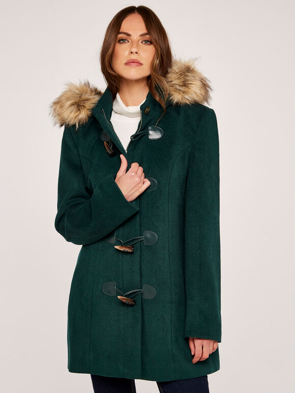 Faux Fur Duffle Coat Apricot Clothing