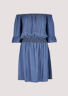 Chambray-Bardot-Kleid, Blau, groß