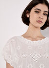 Embroidered Mesh And Lace Cotton Top, White, large