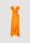 Rüschen-Wickelkleid aus Leinenmischung, Orange, Größe L