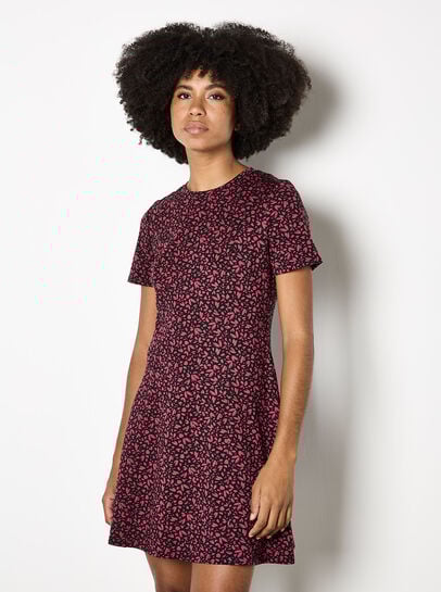 Petal Print Fit And Flare Jersey Mini Dress