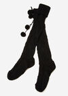 Pom Pom Knit Knee High Socks, Black, large