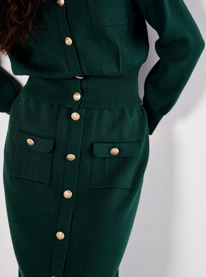 Ribbed Knit Button-Down Midi Skirt