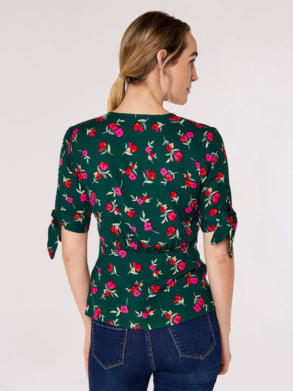 Floral Bow Detail Top, Green, large