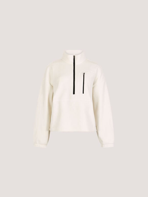 Zip Down Premium Fleece Jumper, White, large