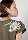 Floral Embroidered Crepe Top, Khaki, large