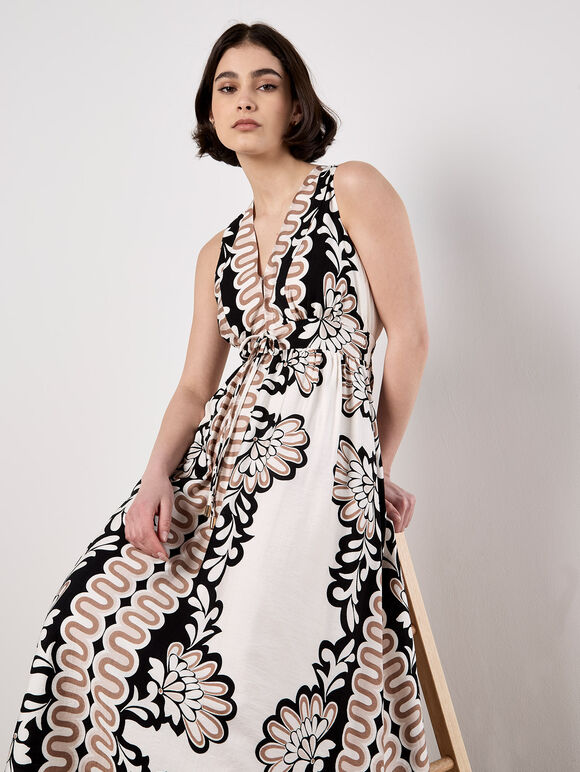 Floral Swirl Maxi Dress, White, large
