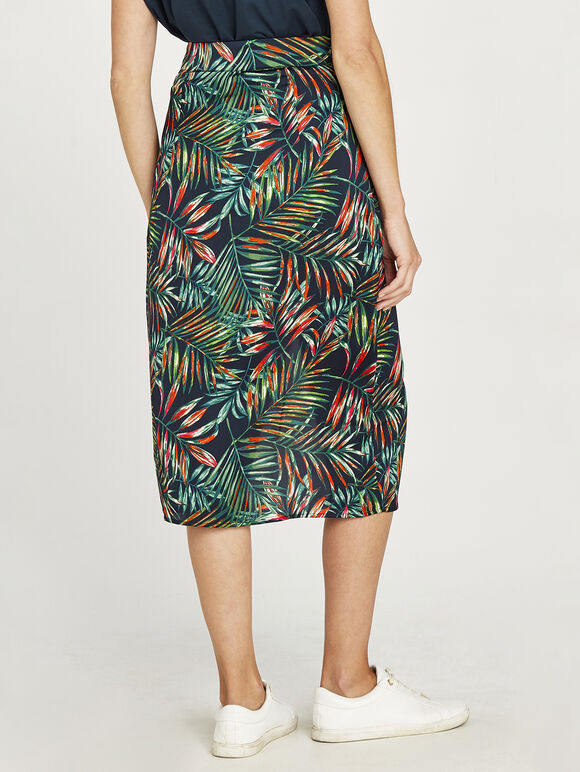 Tropical Wrap Skirt, Navy, large