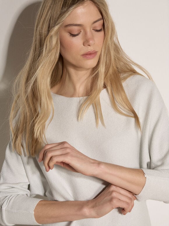 Metallic Ribbed Knit Jumper, White, large