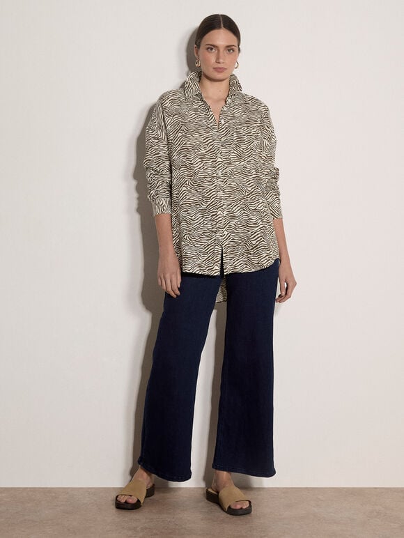 Zebra Print Oversized Shirt, Brown, large