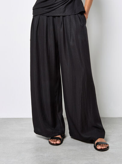 Textured Twill Wide-Leg Trousers