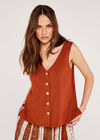 V Neck Button Down Vest Top, Rust, large