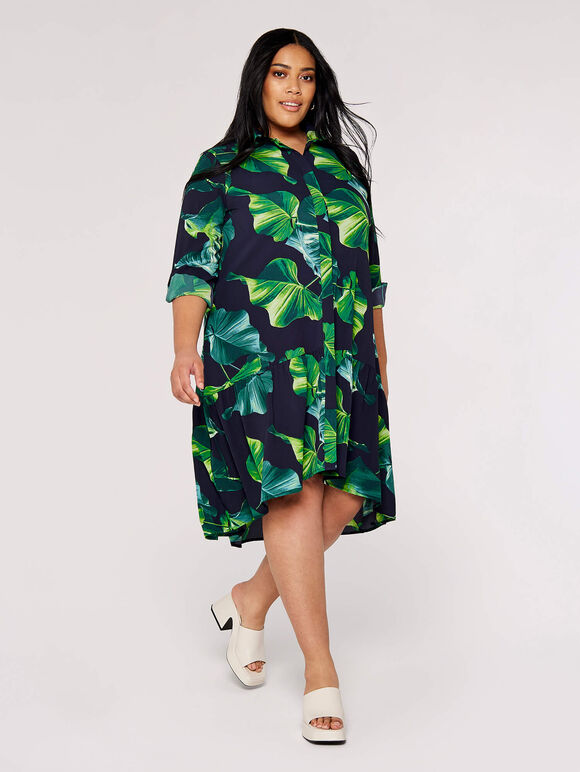 Curve Leaf Shirt Mini Dress, Navy, large