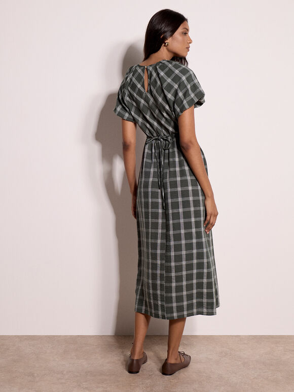 Check Print Midaxi Dress, Pine Green, large