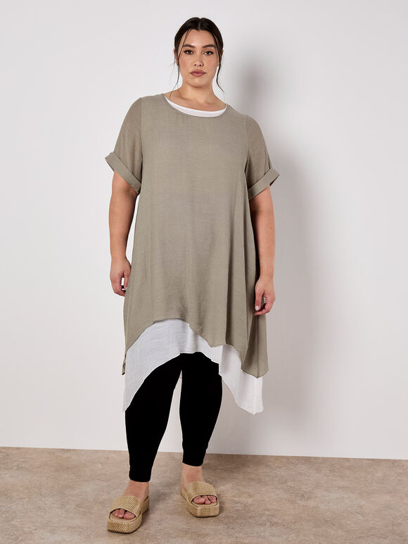 Slub Shimmer Tunic Mini Dress, Brown, large