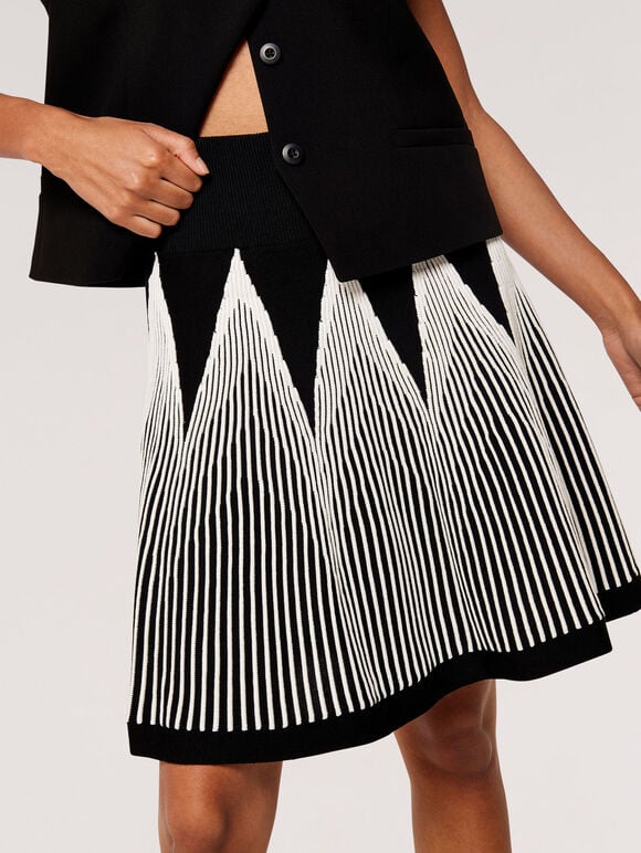 Mini-jupe en tricot géométrique, Noir, grand
