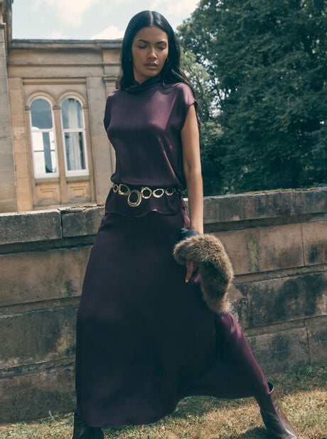 Satin A-Line Maxi Skirt