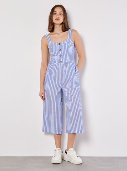 Striped Button Detailed Jumpsuit