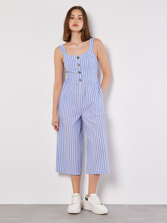 Stripe Button Detail Jumpsuit, Blue, large