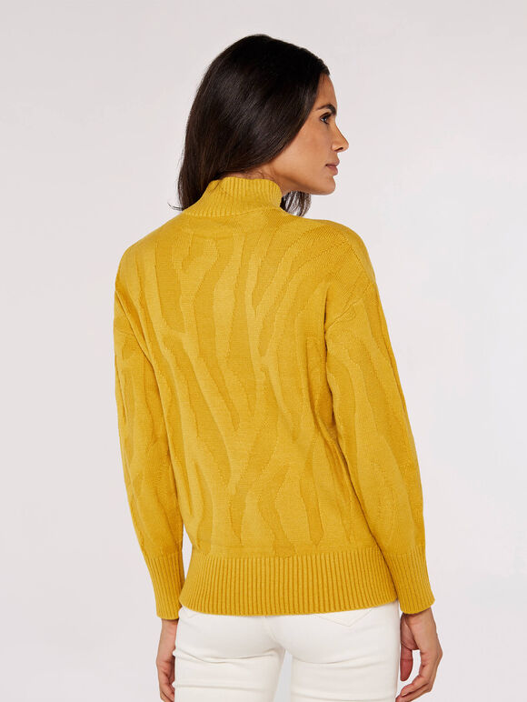 Jacquard Mock Neck Jumper, Mustard, large