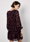 Ditsy Floral Chiffon Ruffle Dress, Burgundy, large