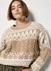 Fair Isle Cable Knit Jumper, Stone, large