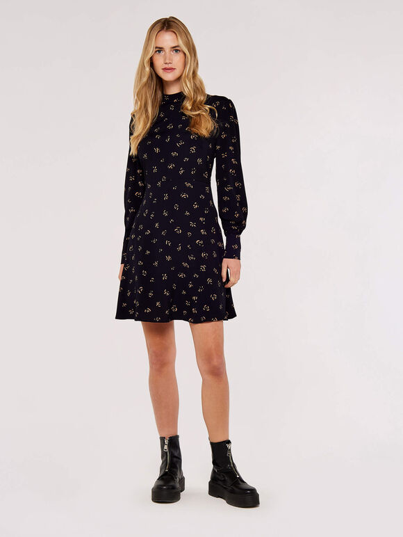 Scribble Print Empire Dress, Navy, large