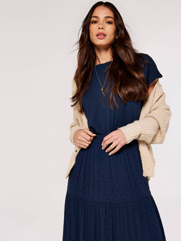 Crinkle Dobby Tiered Skirt, Navy, large