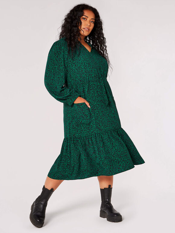 Curve Animal Print Midaxi Dress, Green, large