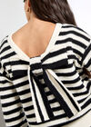 Waffle Knit Stripe Bow Back Jumper, Black, large
