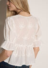 Floral Embroidered Cotton Crop Blouse, White, large