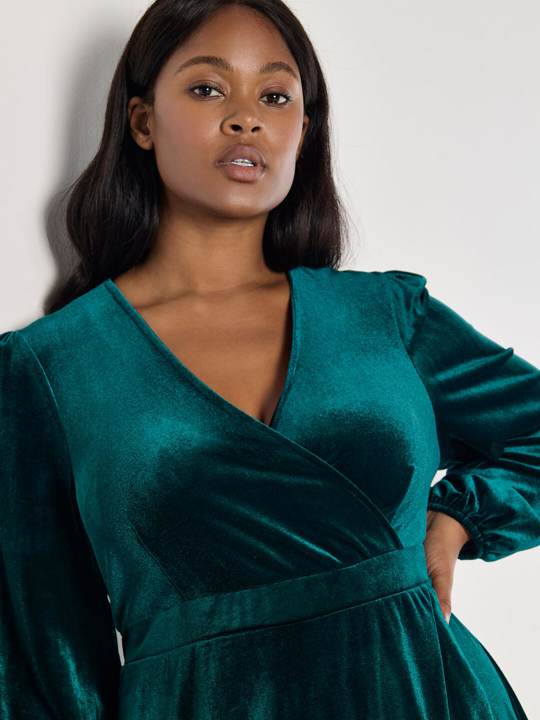 Curve Velvet Wrap Midi Dress | Apricot Clothing