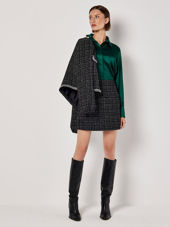 Tweed A-Line Mini Skirt, Black, large