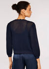 Knitted Scallop Crop Cardigan, Navy, large