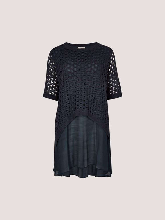Shimmer Mesh Layered Tunic Top, Navy, large