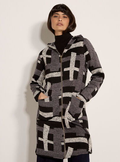Geometric Knitted Zip-Down Cardigan