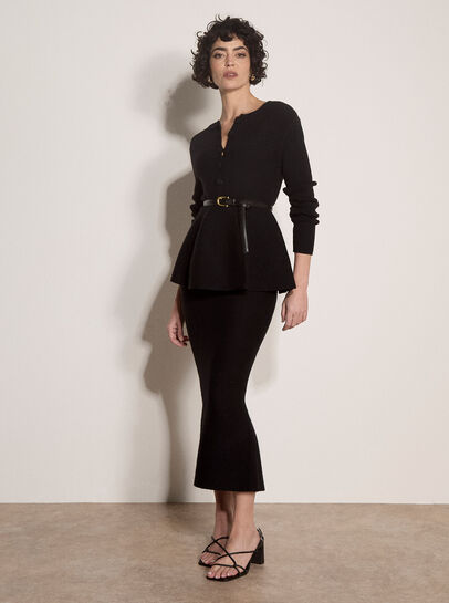Ribbed Knit Midi Pencil Skirt